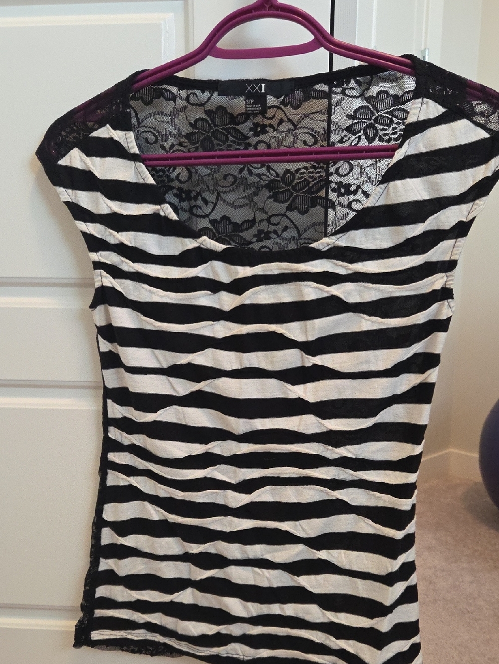 Forever 21 Black and White Striped Lace-Back Tank Top